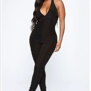 All over ruched halter jumpsuit